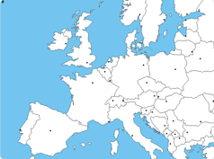 Mapa político de Europa centrado en los países de la Unión Europea.