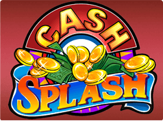 Portada de la tragaperras Cash Splash. en la parte de arriba aparece la palabra Cash en letras amarillas y sobre un fondo rojo. En la parte de abajo, aparece la palabra Splash en letras naranjas sobre un fondo azul. Entre ambas aparecen billetes y monedas.